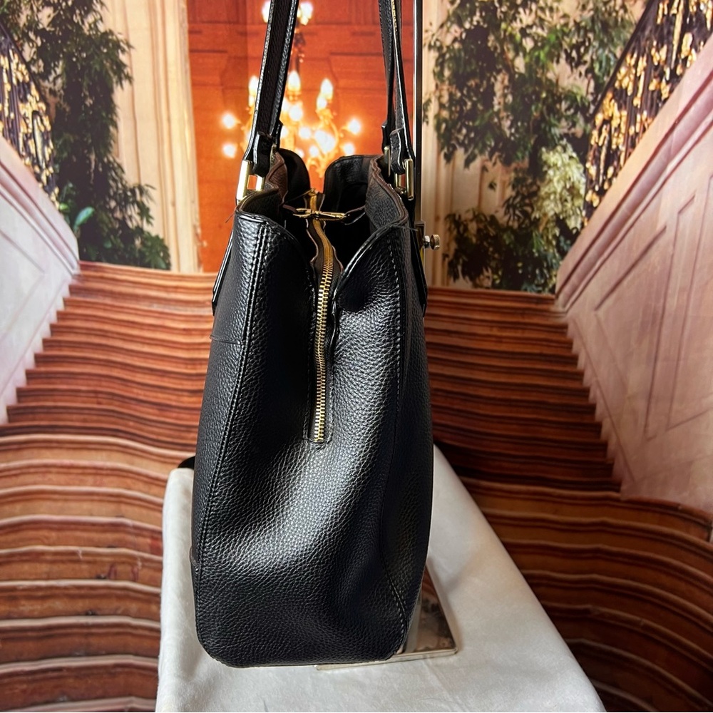 Travanti Large Black Faux Leather Tote Commuter Bag, gold hardware, 15x12x6 - Picture 4 of 15